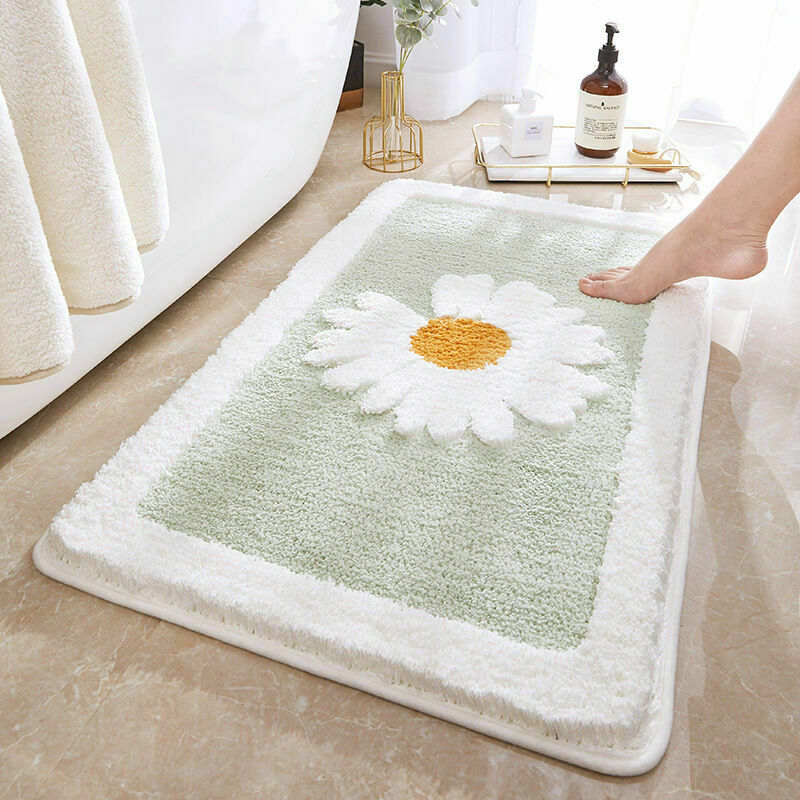 Tapis de bain absorbant marguerite, tapis de bain moelleux en polyester, tapis de douche absorbant, lavable en machine, 45x65cm