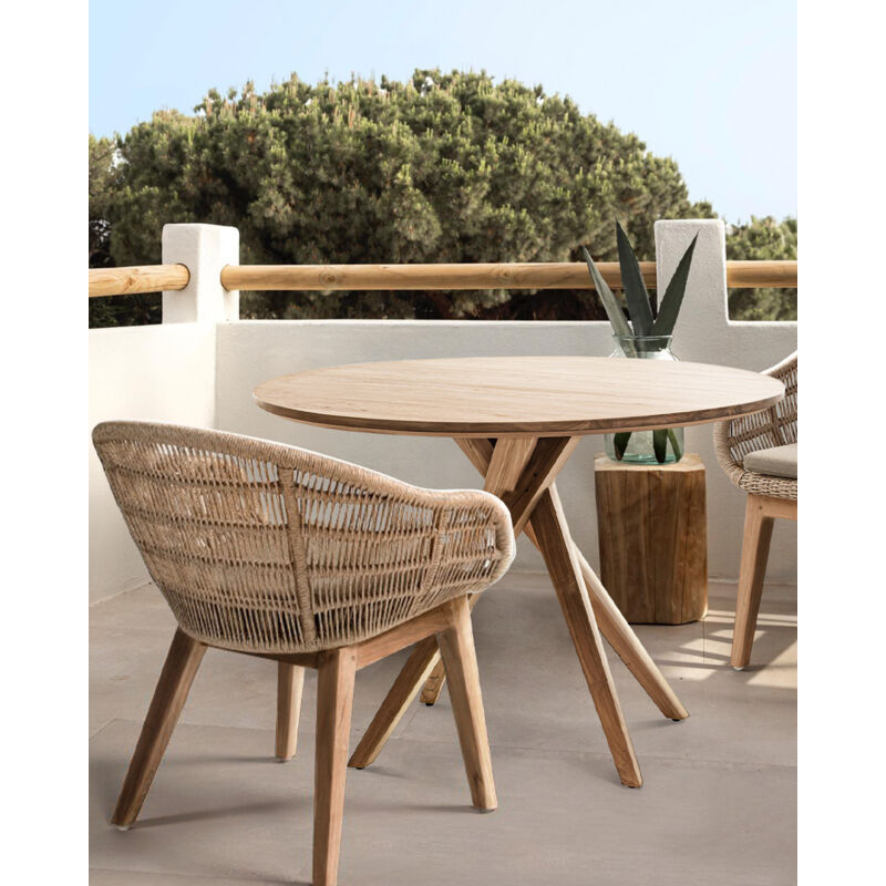 Uniqka - Shiraz - Table repas ronde en teck massif D110 cm 4/6 pers.