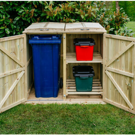 Shireburn 1 Wheelie Bin/2 Recycle Box Store - L80.4 x W134 x H120 cm - Fits 1 x 180L or 240L Wheelie Bins & 2 x Recycle Boxes