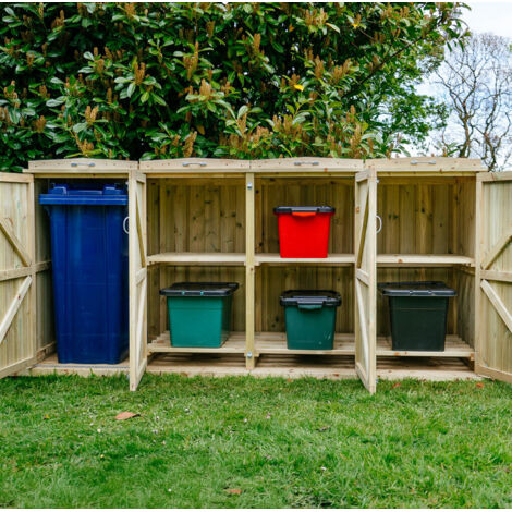 Shireburn 1 Wheelie Bin/6 Recycle Box Store - L80.4 x W250.5 x H120 cm - Fits 1x 180L or 1x 240L Wheelie Bins & 6x Recycle Boxes