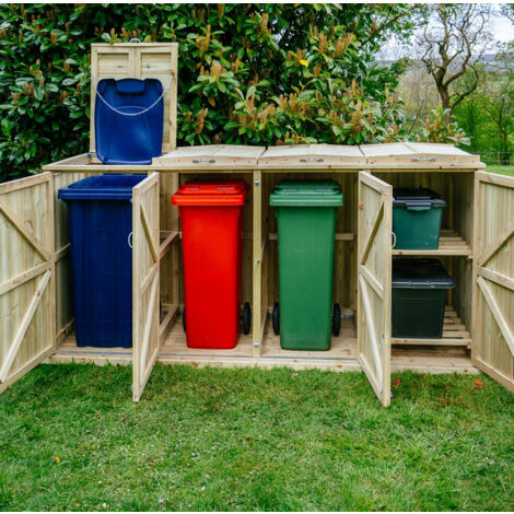 Shireburn 3 Wheelie Bin/2 Recycle Box Store - L80.4 x W273 x H120 cm - Fits 3 x 180L or 3 x 240L Wheelie Bins & 2 x Recycle Boxes