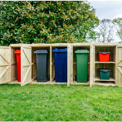 Shireburn 4 Wheelie Bin/2 Recycle Box Store - L80.4 x W342.2 x H120 cm - Fits 4x 180L or 4x 240L Wheelie Bins & 2x Recycle Boxes