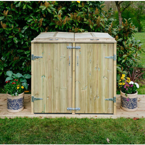 Shireburn Double Wheelie Bin Store - Timber - L80.4 x W145 x H120 cm - Fits 2 x 180L or 2 x 240L Wheelie Bins