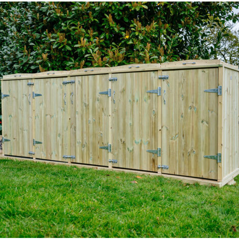 Shireburn Quintet Wheelie Bin Store - Timber - L64 x W297 x H120 cm - Fits 5 x 140L Wheelie Bins