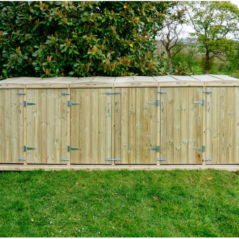 Shireburn Sextet Wheelie Bin Store - Timber - L80.4 x W412.2 x H120 cm - Fits 5 x 180L or 5 x 240L & 1 x 140L Wheelie Bins