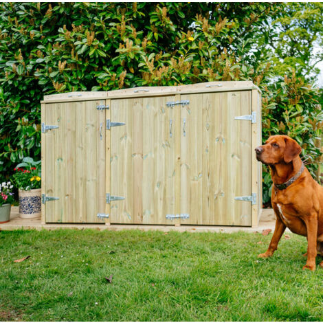 Shireburn Triple Wheelie Bin Store - Timber - L80.4 x W192 x H120 cm - Fits 1 x 180L or 240L & 2 x 140L Wheelie Bins
