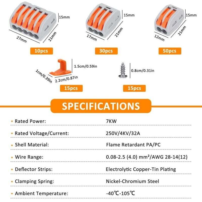 Shirylzee 90PCS Connecteur Electrique Rapide Domino Electrique Connecteurs de Fils Compacts Borne de Connexion Electrique avec Levier pour Fils