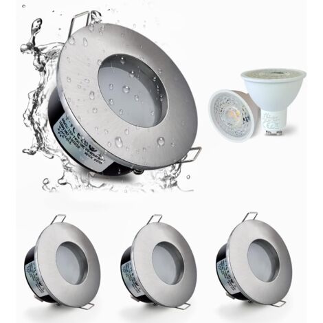 Shmshng – Set de 4 spots encastrés LED IP65 étanches 5W 3000K blanc chaud – Culot GU10 céramique – Découpe 68mm pour salle de bain et cuisine