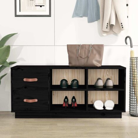 Shoe Bench Black 100x34x45 cm Solid Wood Pine vidaXL