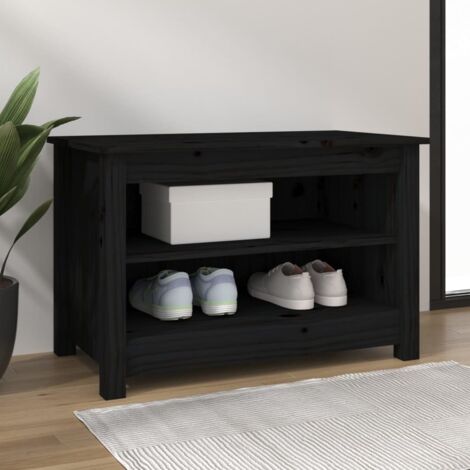 Shoe Bench Black 70x38x45.5 cm Solid Wood Pine vidaXL