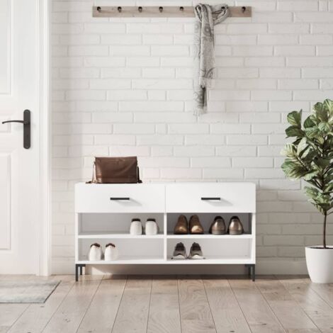 Shoe Bench High Gloss White 102x35x55 cm Engineered Wood vidaXL