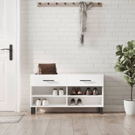 Shoe Bench High Gloss White 102x35x55 cm Engineered Wood vidaXL