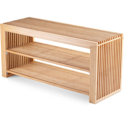 Shoe Bench with Bamboo Seat - Narrow 2-Tier Shoe Rack for 6 Pairs of Shoes - Space-Saving Design for Hallway, Closet & Entryway
