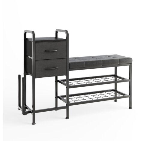 Shoe Bench with Cushion, Storage Bench with Padded Seat, 2 Drawers & Open Compartments, for Entryway, Hallway & Living Room