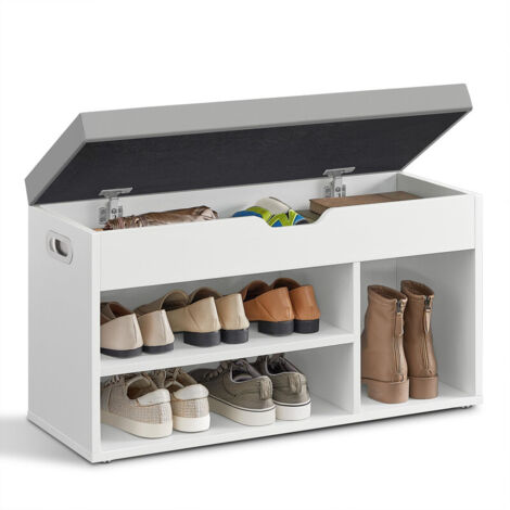 Shoe Bench with Cushion, Storage Bench with Padded Seat, 3 Compartments, Hidden Storage & Shelves for Living Room, Lounge, Hallway & Bedroom