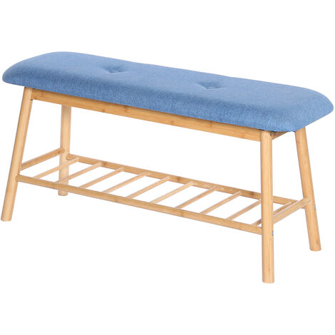 Shoe Bench with Padded Cushion Bench with Shoe Storage Shelf Hallway Entrance Blue