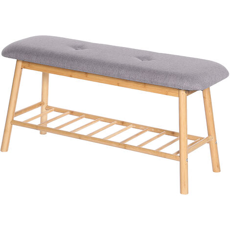 Shoe Bench with Padded Cushion Bench with Shoe Storage Shelf Hallway Entrance Gray