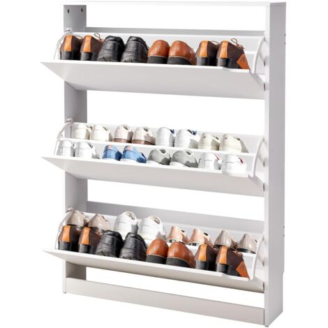 Shoe Cabinet 3 Flip Drawers Slim Storage Rack White 80cm