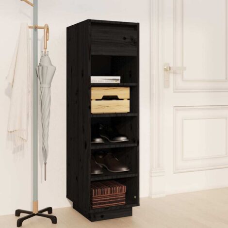 Shoe Cabinet Black 30x34x105 cm Solid Wood Pine vidaXL