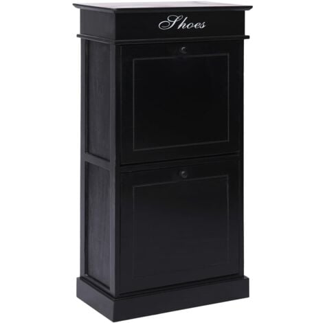 Shoe Cabinet Black 50x28x98 cm Paulownia Wood