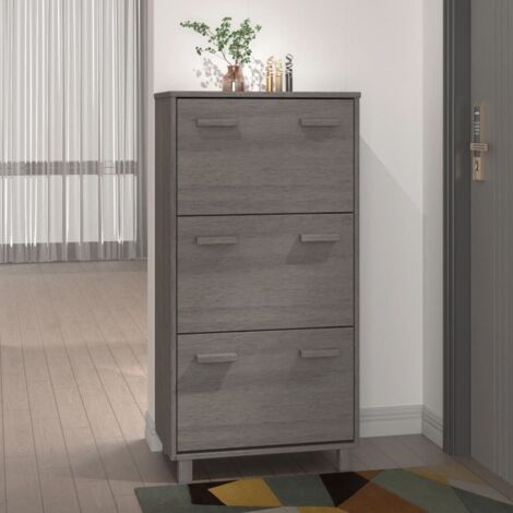 Shoe Cabinet HAMAR Light Grey 59.5x35x117 cm Solid Wood Pine vidaXL