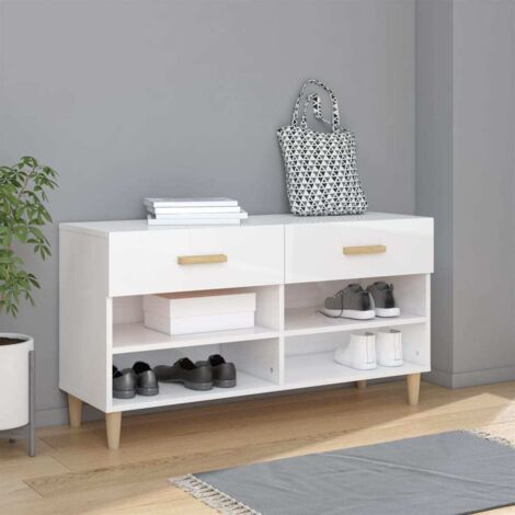 Shoe Cabinet High Gloss White 102x35x55 cm Engineered Wood vidaXL