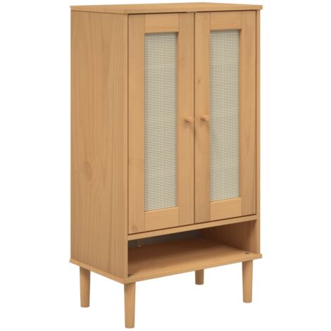 Shoe Cabinet SENJA Rattan Look Brown 59.5x35x107 cm Solid Wood vidaXL