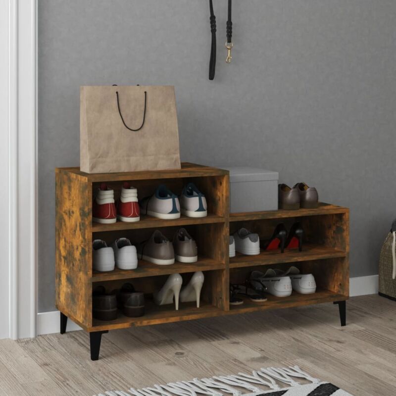 Shoe Cabinet Smoked Oak 102x36x60 Cm Engineered Wood Vidaxl