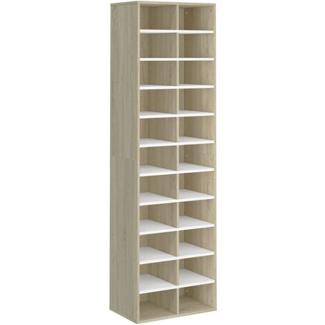 Shoe Cabinet White and Sonoma Oak 54x34x183 cm Chipboard