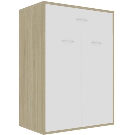 Shoe Cabinet White and Sonoma Oak 60x35x84 cm Chipboard