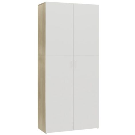 Shoe Cabinet White and Sonoma Oak 80x35.5x180 cm Chipboard