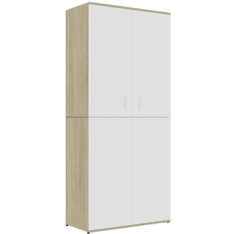 Shoe Cabinet White and Sonoma Oak 80x39x178 cm Chipboard