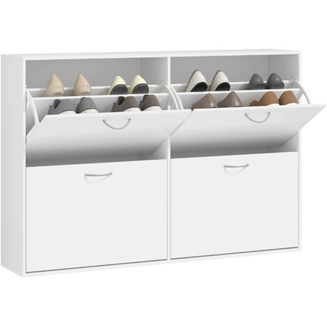 Shoe Cabinet with 4 Flip Drawer, Modern Shoe Storage Cabinet with Adjustable Shelves for Hallway, Entryway, Holds 16-24 Pairs, White