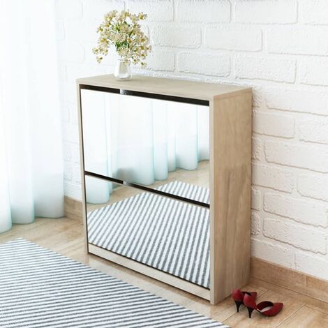 Shoe Rack 2 Dividers + Mirror 63x17x67cm roble