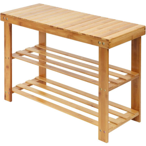 Shoe Rack, 3 Tier Bamboo Shoe Bench Shoe Racks Storage Stand Shelf Organizer with Seat, 8 Pair of Shoes Rack for Corridor,Living Room, Bathroom, Bedroom or HallwayBlack 