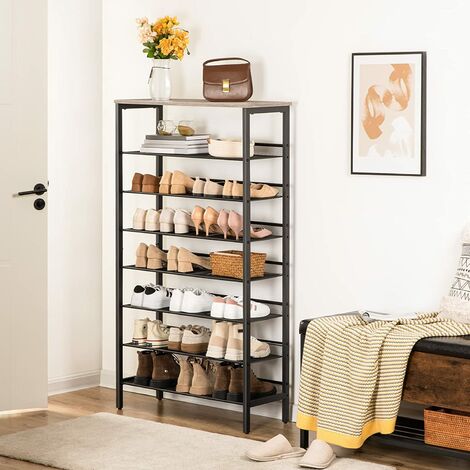 Shoe Organiser 100 x 30 x 45 cm Steel Structure Shoe Rack with 2 Shelves Rustic Brown and Black LBS078B01 Entryway Living Room Hallway Industrial Style VASAGLE Shoe Bench 