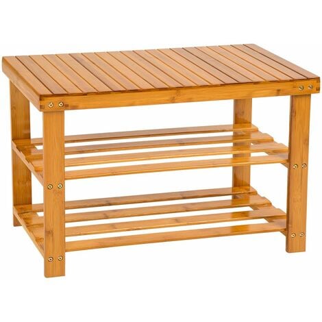 Shoe rack bamboo with bench - shoe bench, shoe shelf, wooden shoe rack - brown