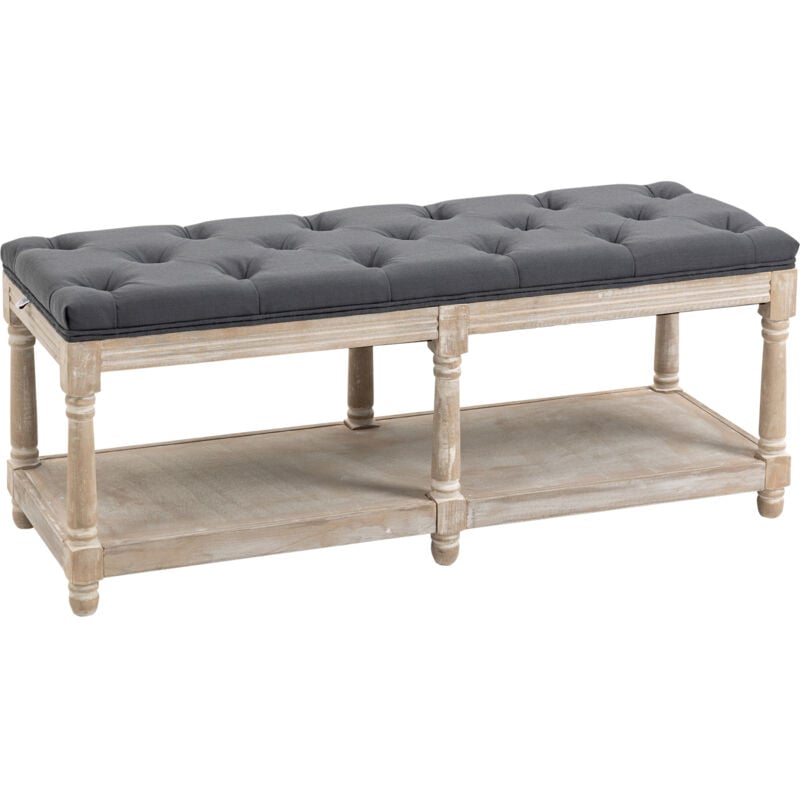 Shoe Rack Bench w/ Button Tufted Seat Cushion for Living Room Hallway Bedroom Grey