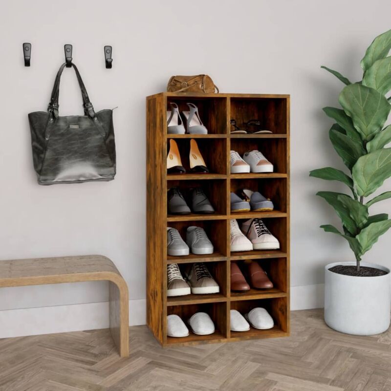 Shoe Rack Smoked Oak 54x34x100.5 Cm Engineered Wood Vidaxl