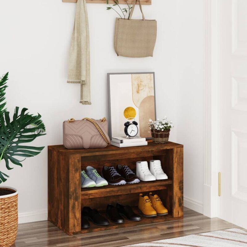 Shoe Rack Smoked Oak 75x35x45 Cm Engineered Wood Vidaxl