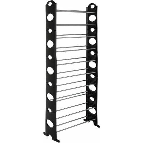 Shoe rack with 10 levels- plastic - shoe shelf, tall shoe rack, shoe organiser - black