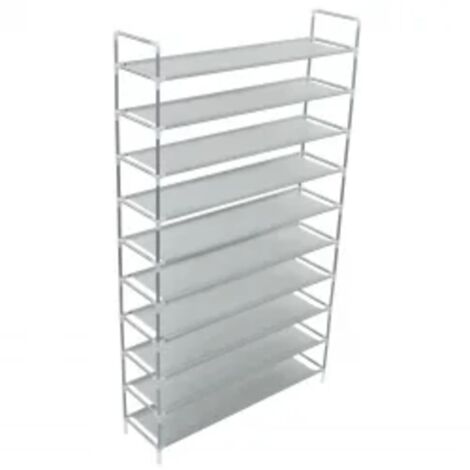 Shoe Rack With 10 Shelves Metal And Non Woven Fabric Silver