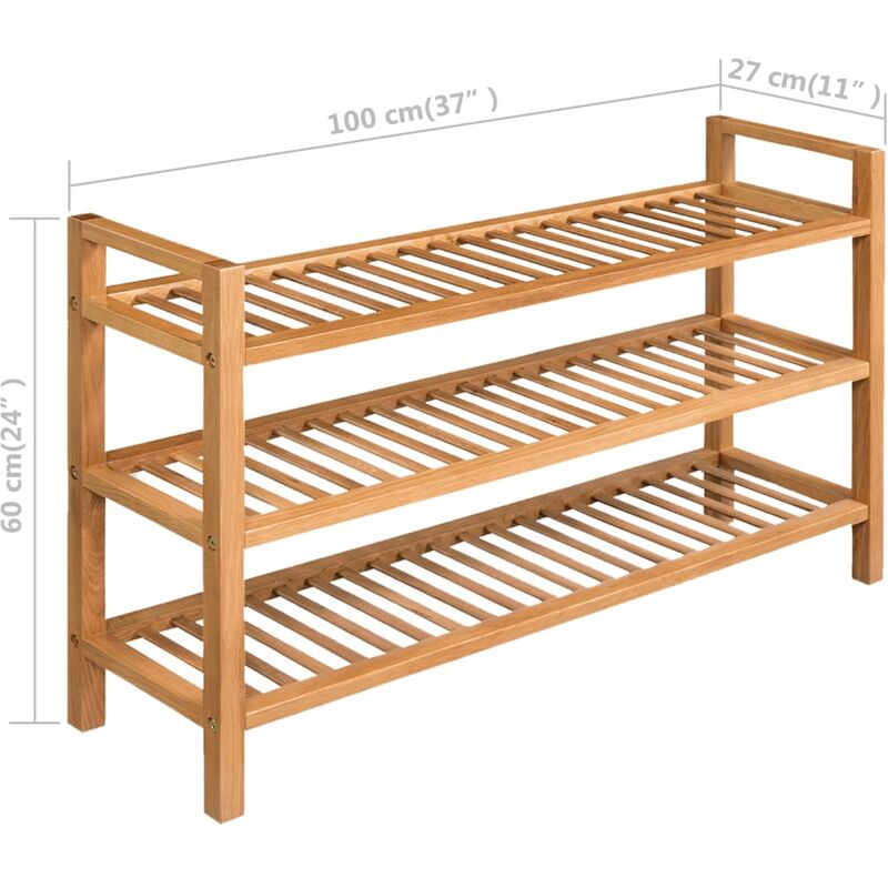 Shoe Rack With 3 Shelves 100x27x59 5 Cm Solid Oak Wood