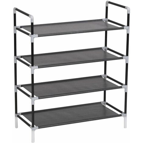 Shoe Rack With 4 Shelves Metal And Non Woven Fabric Black