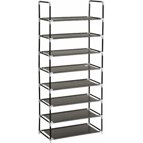 Shoe rack with 8 shelves - shoe shelf, tall shoe rack, shoe organiser - black