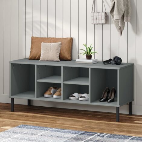 Shoe Rack with Metal Legs Grey 106x35x45 cm Solid Wood OSLO vidaXL