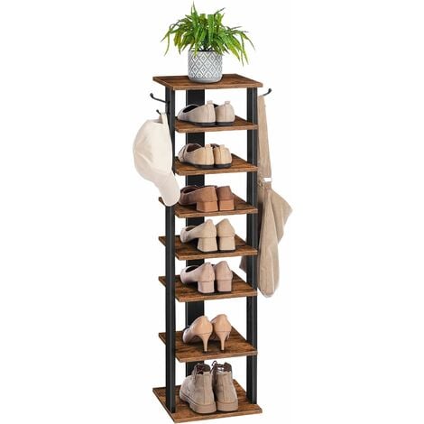 7 Tier Vertical Shoe Rack Tall Narrow Shelf Storage Organizer Slim Shoe  Tower