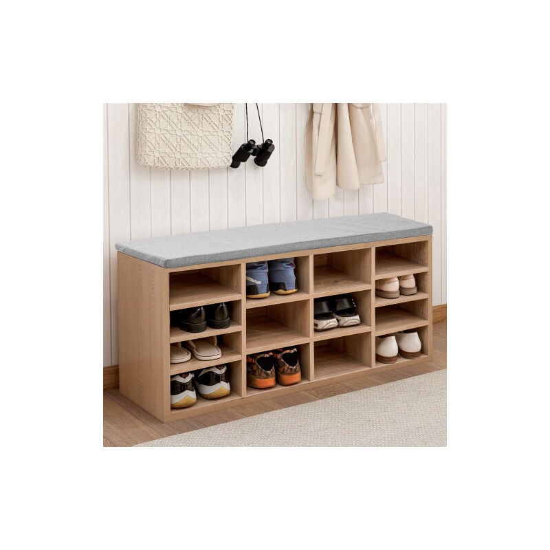 Dewdat - Shoe racks Wooden Shoe Bench Storage Shoe Cabinet Rack Hallway Cupboard Organizer with Seat Cushion 104 x 30 x 48 cm, 14-Grids, White