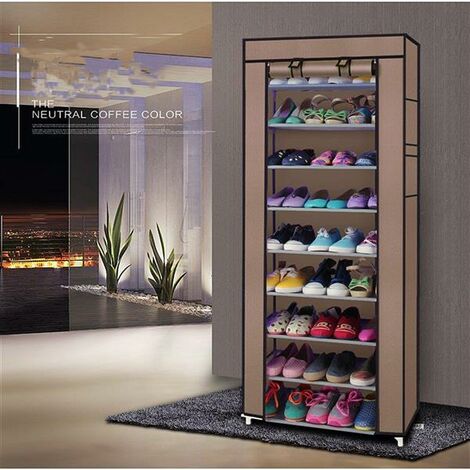 Shoe racks,Fashionable Room-saving 9 Lattices Non-woven Fabric Shoe Rack Coffee,58 x 29 x 160 cm