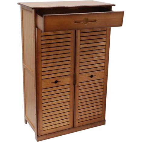 Shoe Storage Cabinet, Bamboo 5 Tier Entryway Shoe Organizer with 1 Drawer and 2 Doors，Adjustable Shelves for Living Room, Hallway, Bedroom